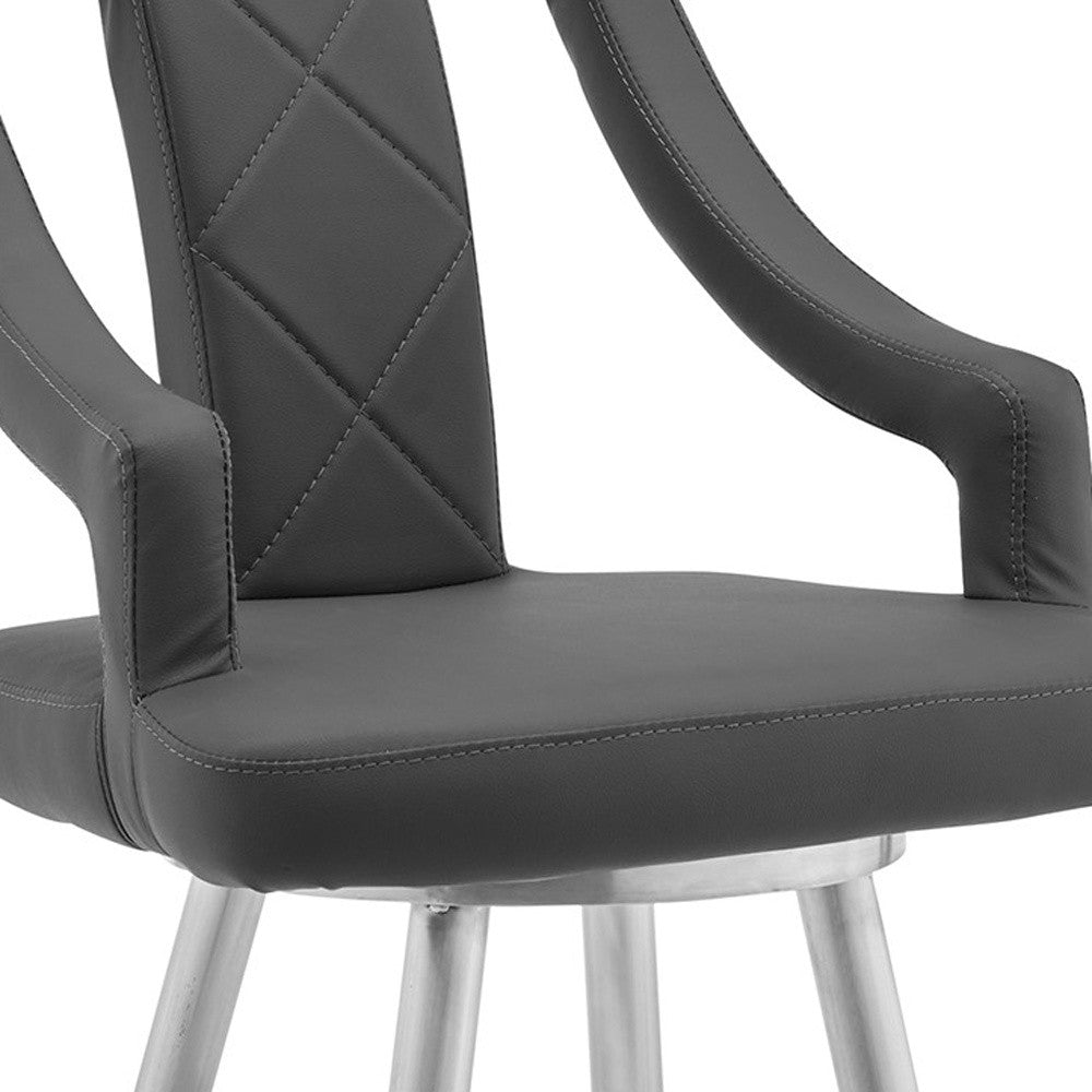 41" Gray Faux Leather And Iron Swivel Counter Height Bar Chair