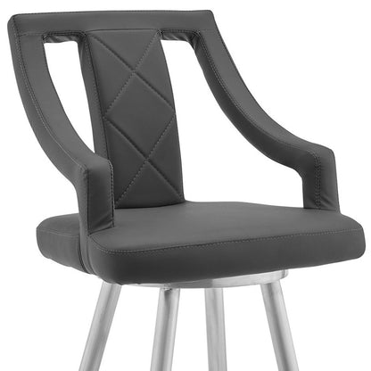 41" Gray Faux Leather And Iron Swivel Counter Height Bar Chair