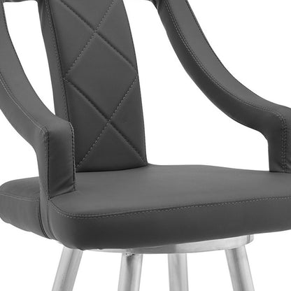 45" Gray Faux Leather And Iron Swivel Bar Height Chair