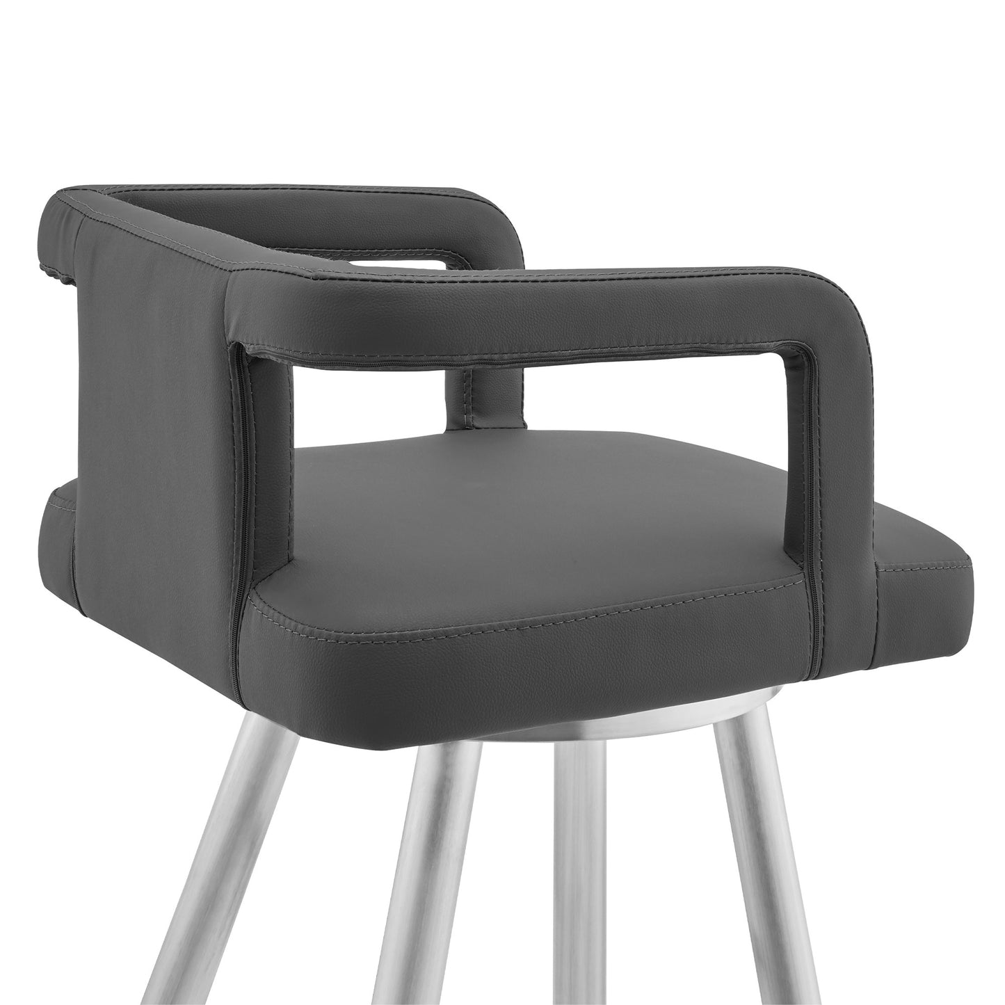 37" Gray Faux Leather And Iron Swivel Low Back Bar Height Chair