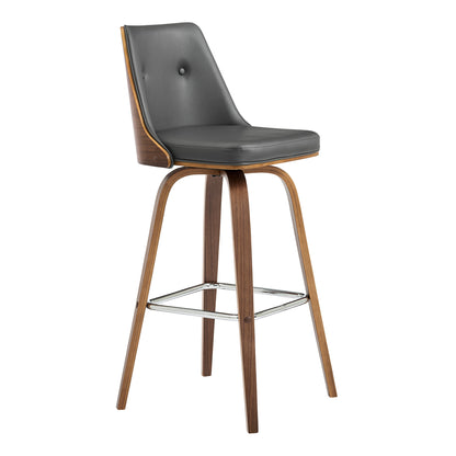 41" Gray Faux Leather And Manufactured Wood Swivel Bar Height Chair