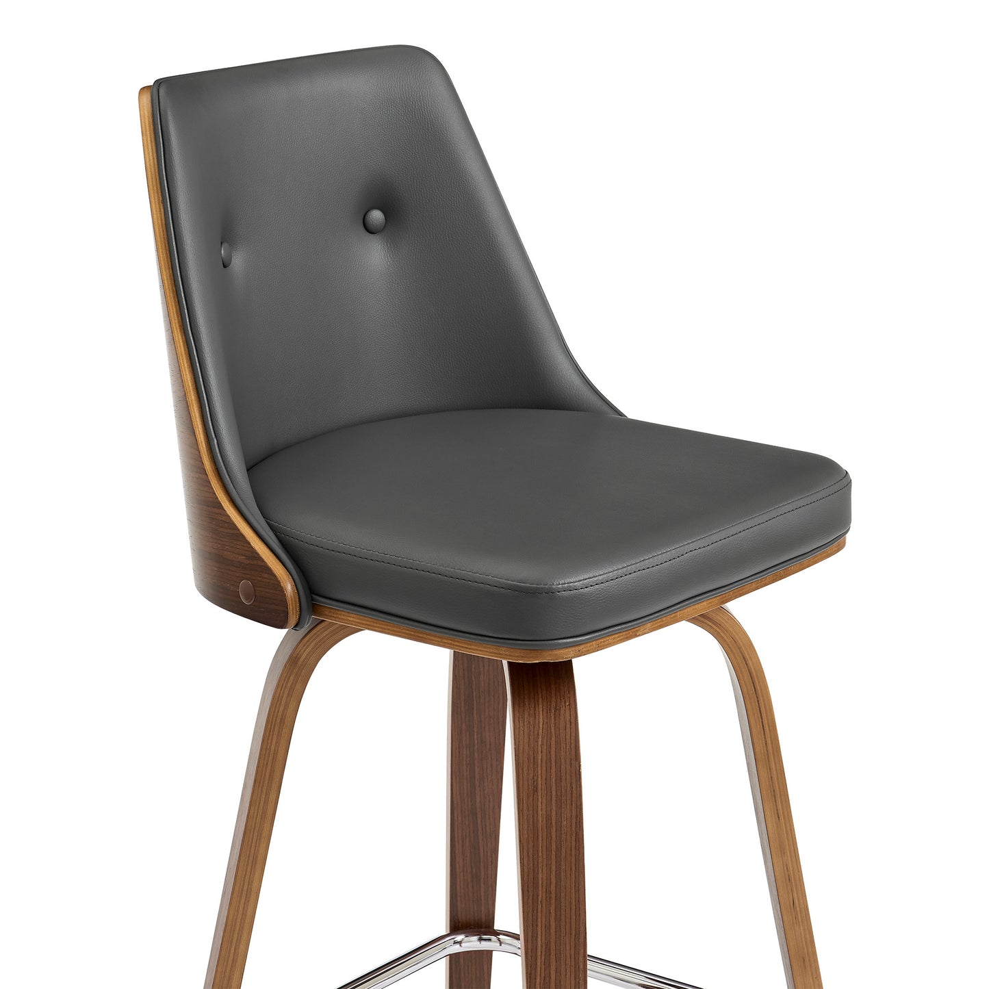 41" Gray Faux Leather And Manufactured Wood Swivel Bar Height Chair