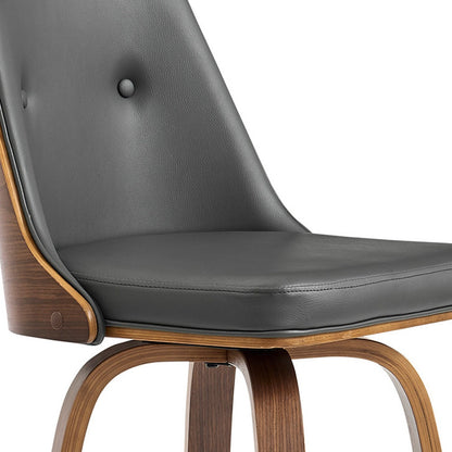 41" Gray Faux Leather And Manufactured Wood Swivel Bar Height Chair
