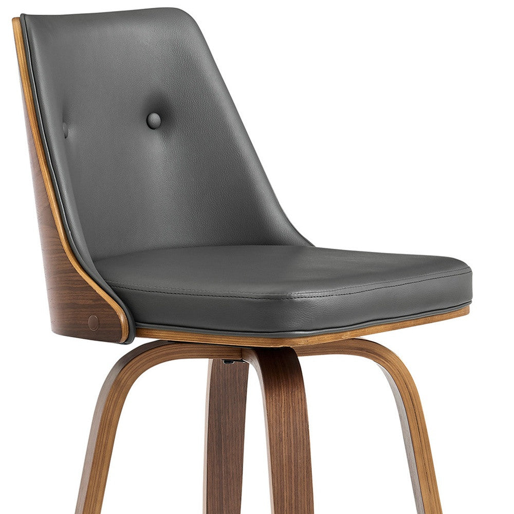41" Gray Faux Leather And Manufactured Wood Swivel Bar Height Chair