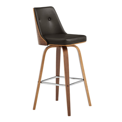 37" Brown Faux Leather And Manufactured Wood Swivel Counter Height Bar Chair