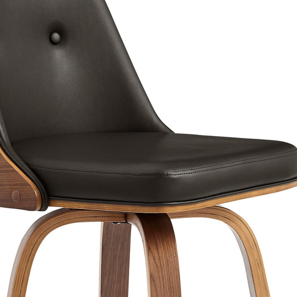37" Brown Faux Leather And Manufactured Wood Swivel Counter Height Bar Chair
