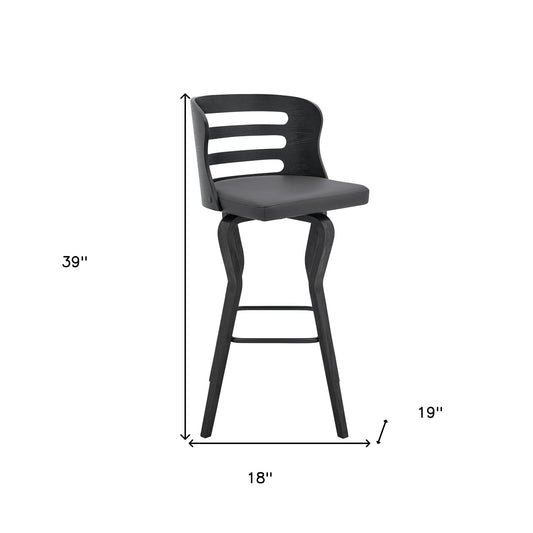 39" Matte Black And Gray Bar Height Swivel Full Back Bar Chair