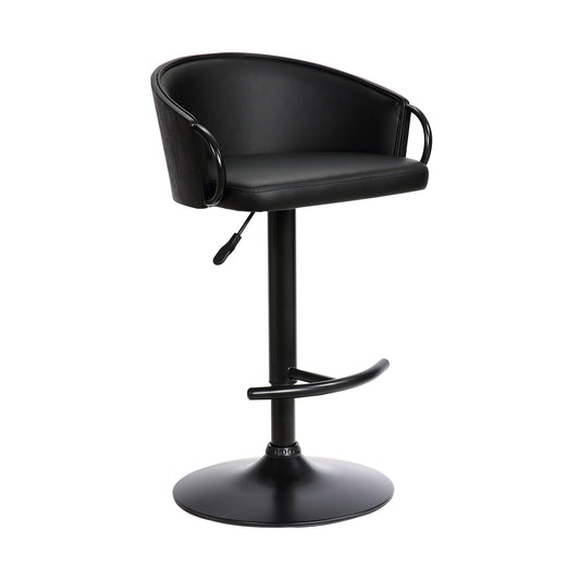 40" Black Faux Leather And Iron Swivel Low Back Adjustable Height Bar Chair With Footrest