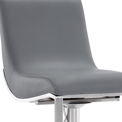 47" Gray Faux Leather And Iron Swivel Adjustable Height Bar Chair