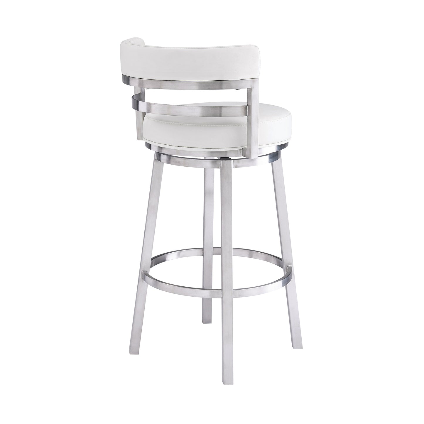 39" White And Silver Faux Leather Swivel Low Back Bar Height Chair With Footrest