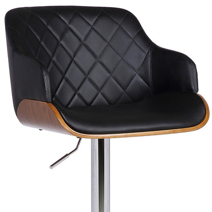 44" Black Faux Leather And Iron Swivel Adjustable Height Bar Chair