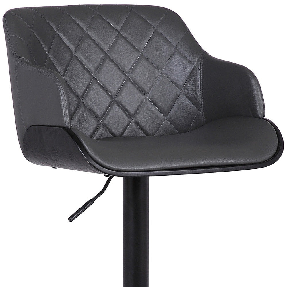 44" Gray Faux Leather And Iron Swivel Adjustable Height Bar Chair
