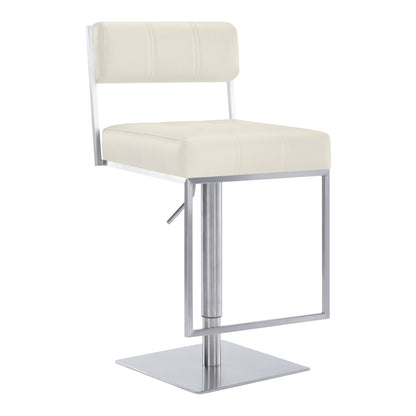 44" White Faux Leather And Iron Swivel Adjustable Height Bar Chair