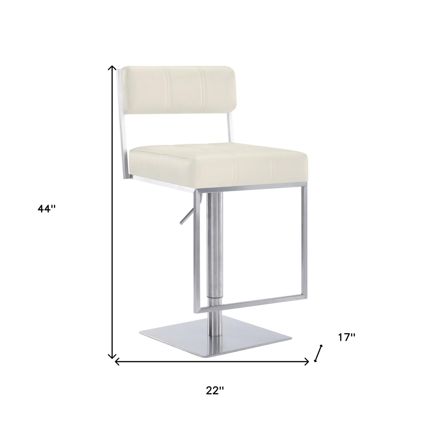 44" White Faux Leather And Iron Swivel Adjustable Height Bar Chair