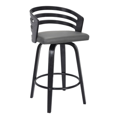 39" Gray And Black Iron Swivel Low Back Bar Height Chair With Footrest
