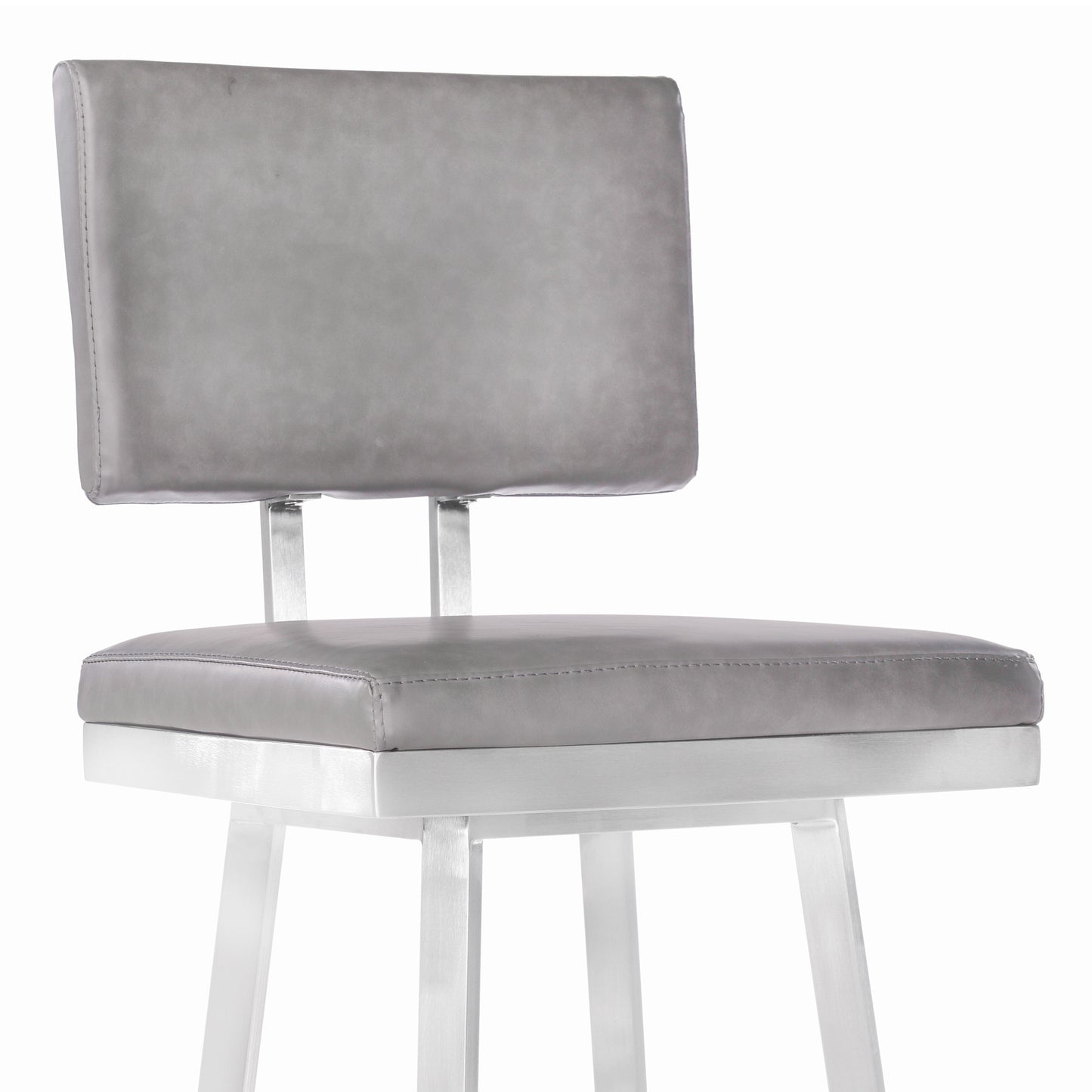 30" Vintage Gray on Stainless Faux Leather Rectangular Swivel Armless Barstool