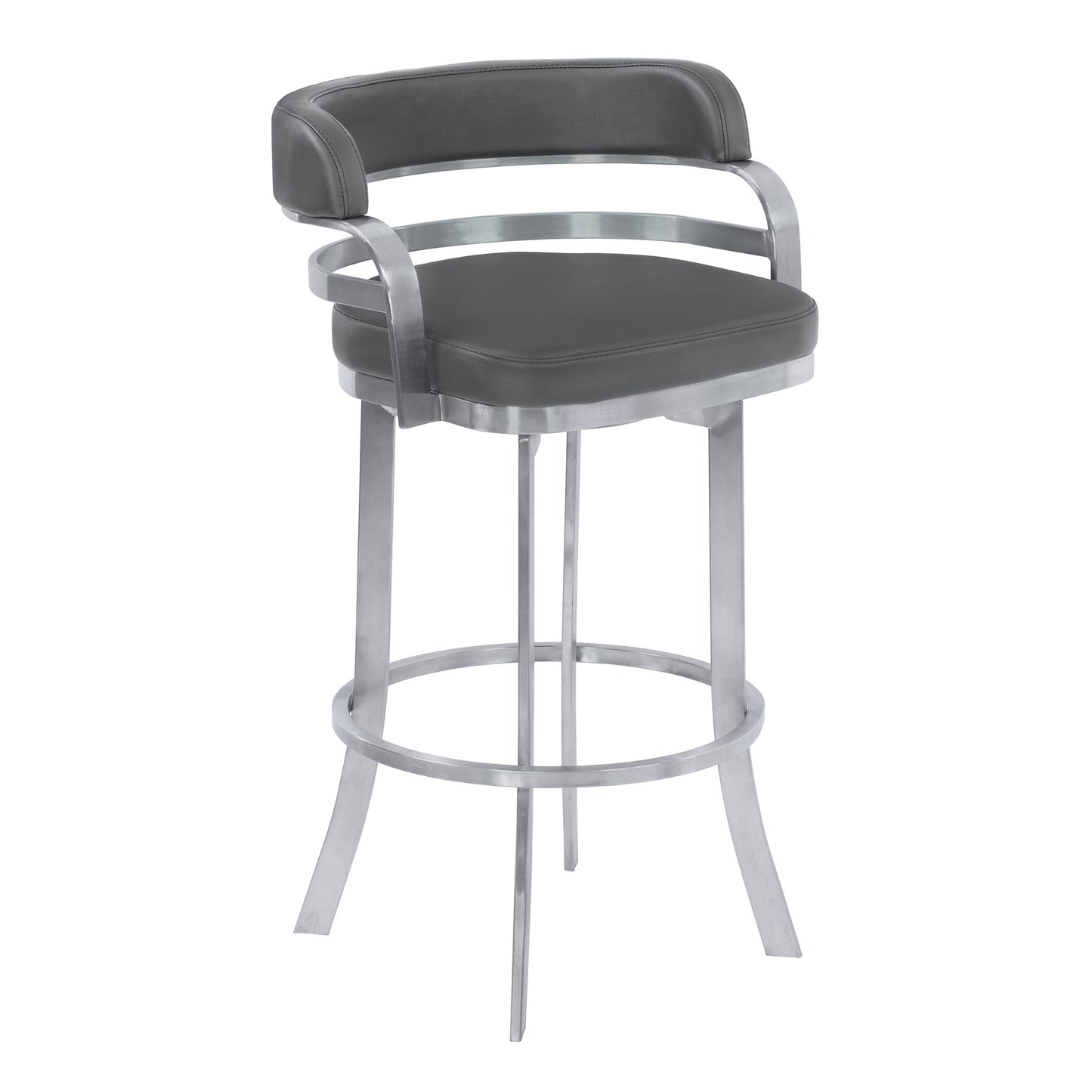38" Gray Brushed Stainless Steel Bar Height Swivel Full Back Bar Chair