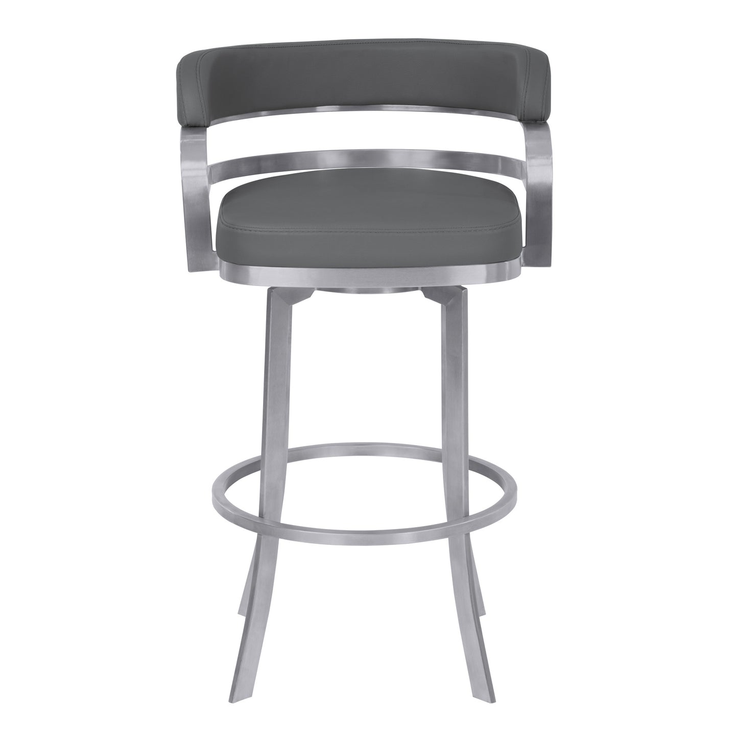 38" Gray Brushed Stainless Steel Bar Height Swivel Full Back Bar Chair