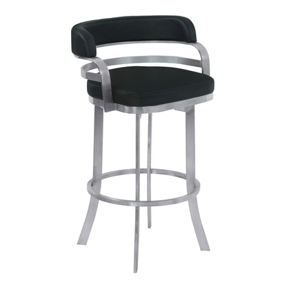 34" Black Brushed Stainless Steel Counter Height Swivel Backless Bar Chair