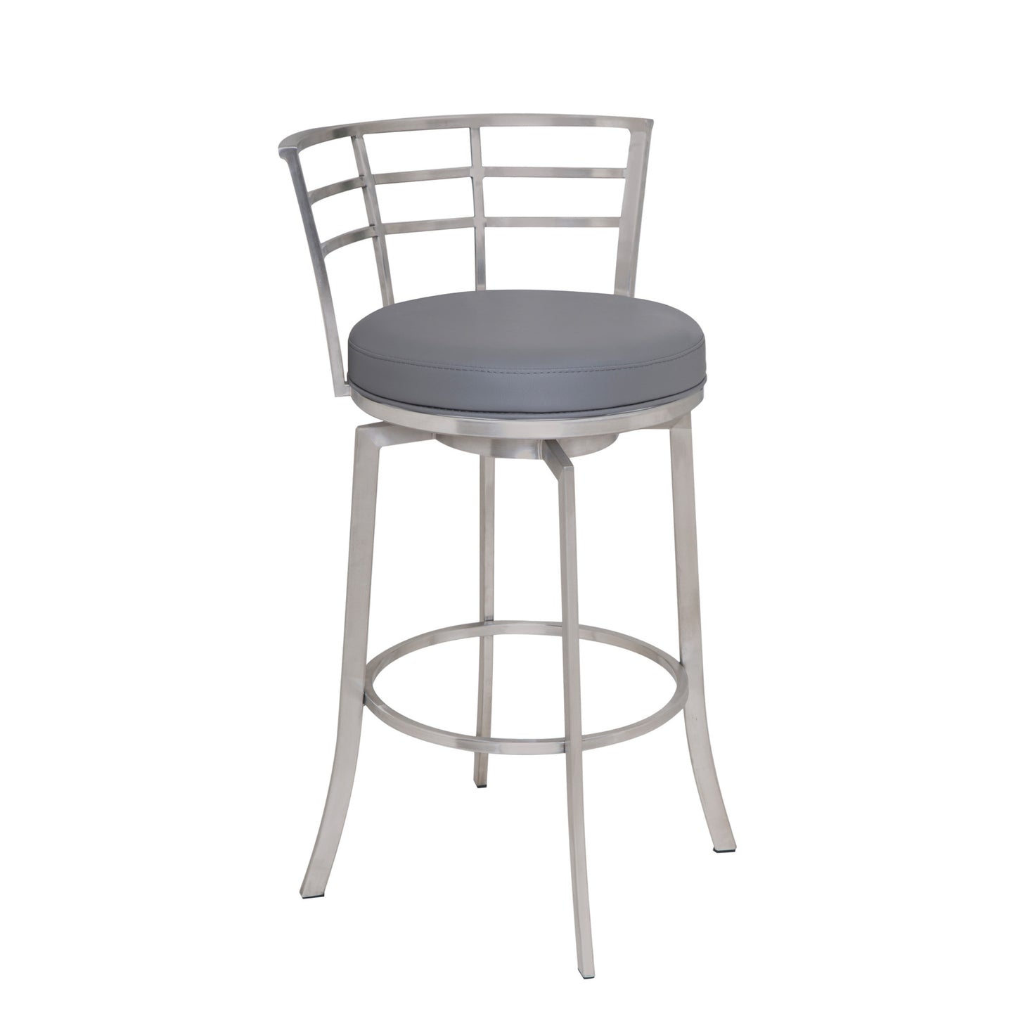 35" Gray Faux Leather And Iron Swivel Low Back Counter Height Bar Chair