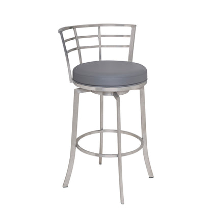 35" Gray Faux Leather And Iron Swivel Low Back Counter Height Bar Chair