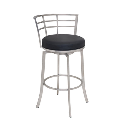 35" Black Faux Leather And Iron Swivel Low Back Counter Height Bar Chair