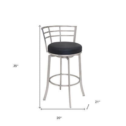 35" Black Faux Leather And Iron Swivel Low Back Counter Height Bar Chair