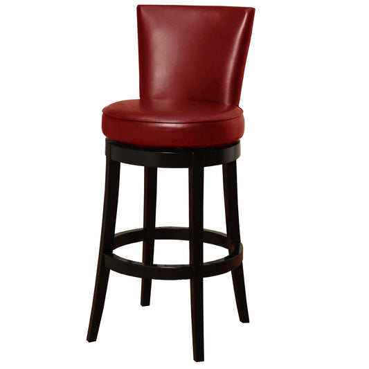 26" Red Faux Leather Round Seat Black Wood Swivel Armless Bar Stool