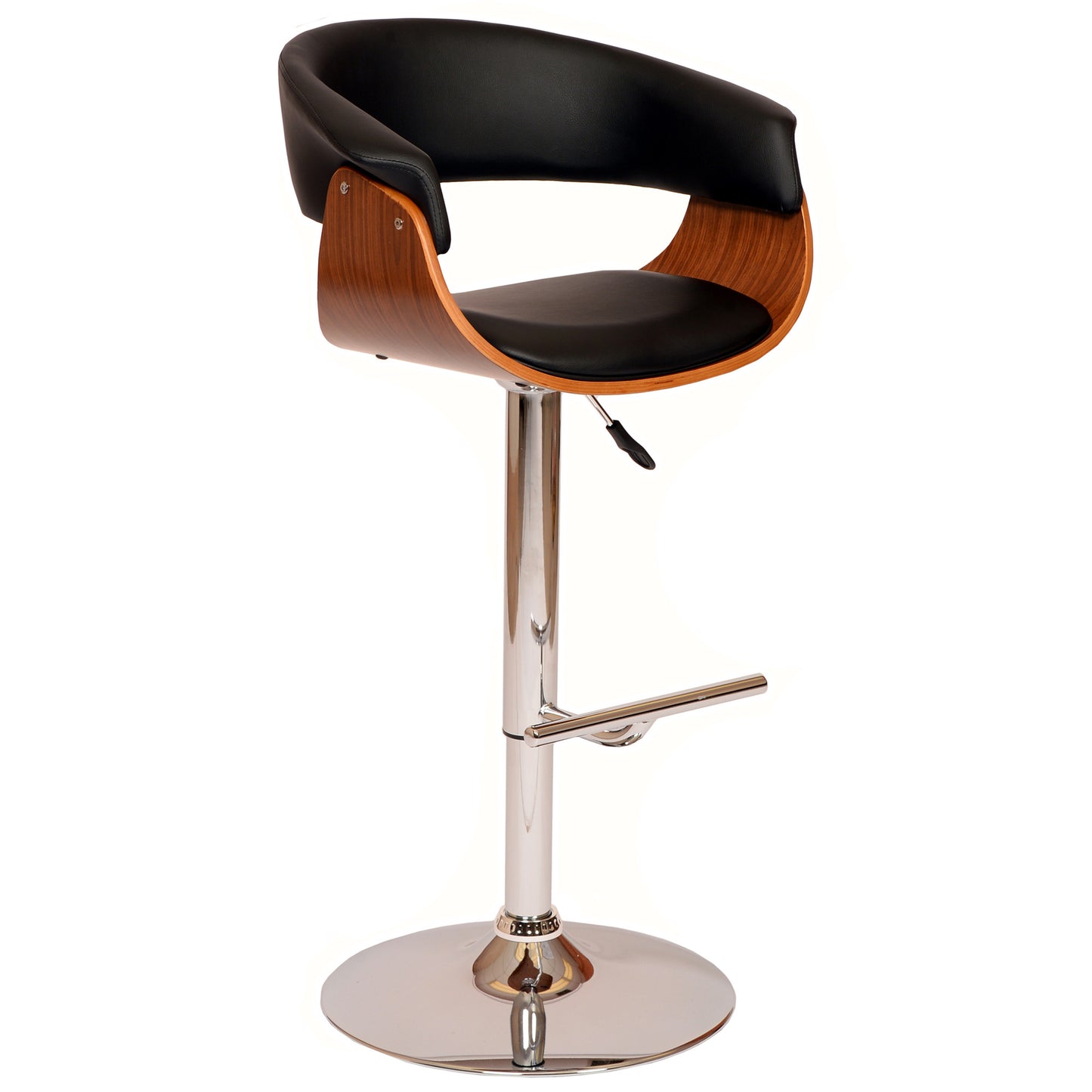 44" Black And Brown Faux Leather And Solid Wood Swivel Low Back Adjustable Height Bar Chair With Footrest