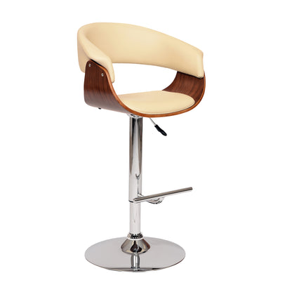 44" Cream And Silver Faux Leather And Solid Wood Swivel Low Back Adjustable Height Bar Chair With Footrest