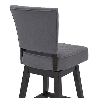 42" Gray Fabric and Dark Brown Solid Wood Swivel Counter Height Chair