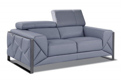 75" Light Blue And Black Italian Leather Love Seat