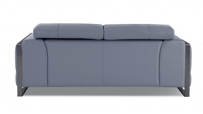75" Light Blue And Black Italian Leather Love Seat