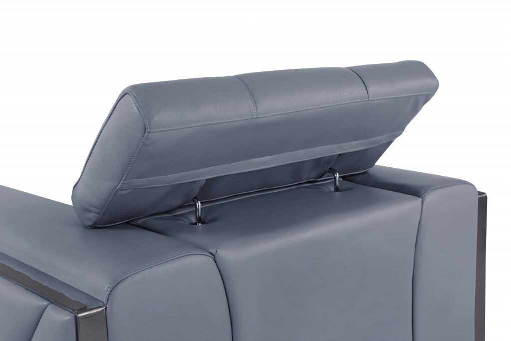 75" Light Blue And Black Italian Leather Love Seat