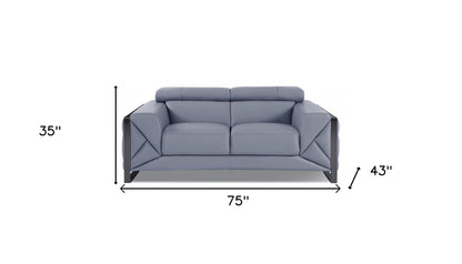75" Light Blue And Black Italian Leather Love Seat