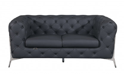 69" Gray And Silver Italian Leather Love Seat