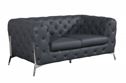 69" Gray And Silver Italian Leather Love Seat