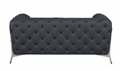 69" Gray And Silver Italian Leather Love Seat