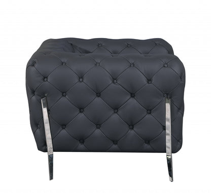 69" Gray And Silver Italian Leather Love Seat