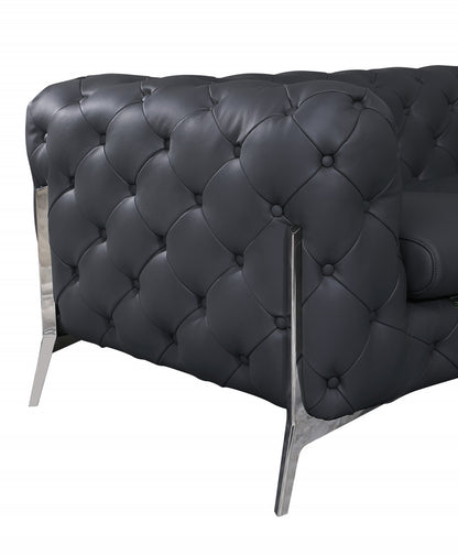 69" Gray And Silver Italian Leather Love Seat