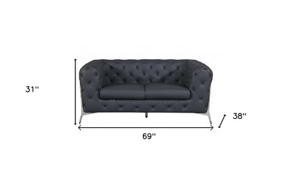 69" Gray And Silver Italian Leather Love Seat