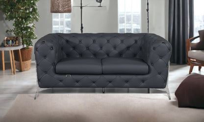 69" Gray And Silver Italian Leather Love Seat