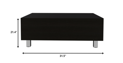 32" Black Manufactured Wood Rectangular Lift Top Coffee Table With Drawer And Shelf