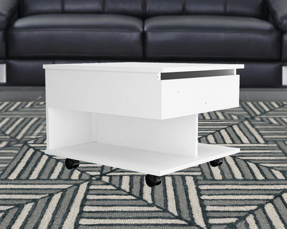 22" White Manufactured Wood Rectangular Lift Top Coffee Table With Drawer