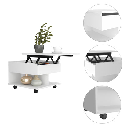 22" White Manufactured Wood Rectangular Lift Top Coffee Table With Drawer
