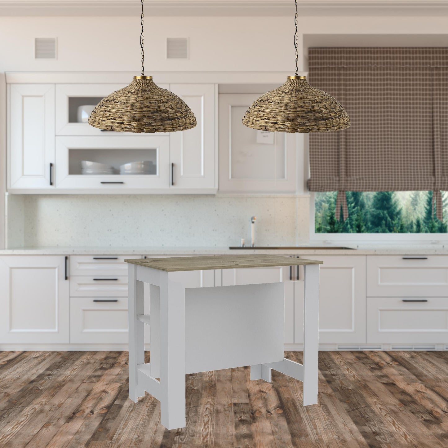 Modern White and Light Oak Kitchen Island