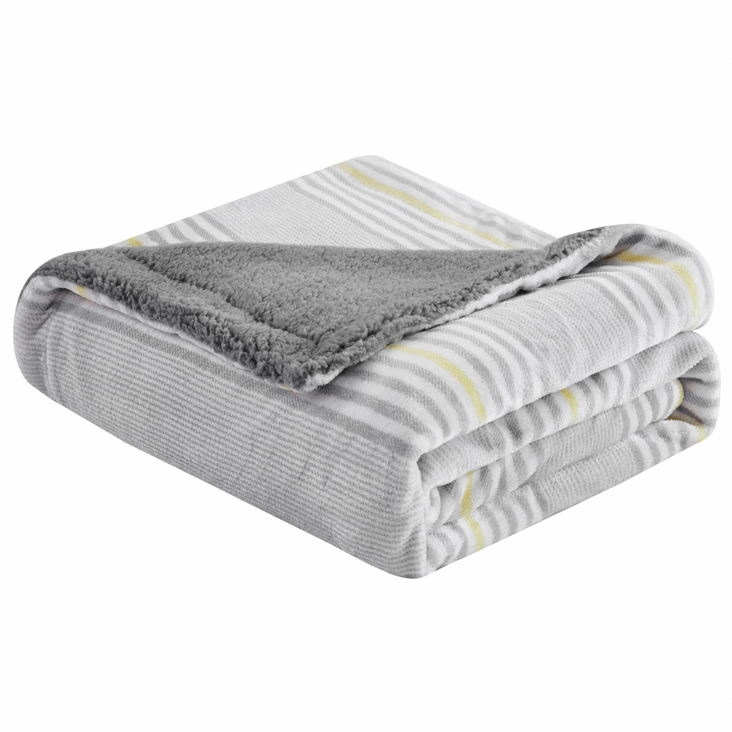 Light Grey Reversible Velvet and Sherpa Throw Blanket