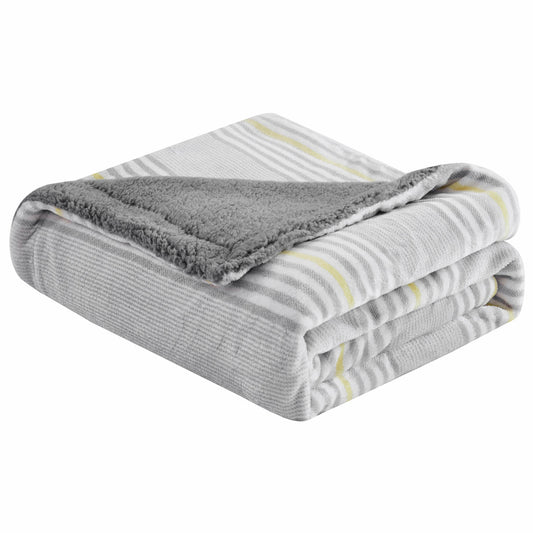 Light Grey Reversible Velvet and Sherpa Throw Blanket