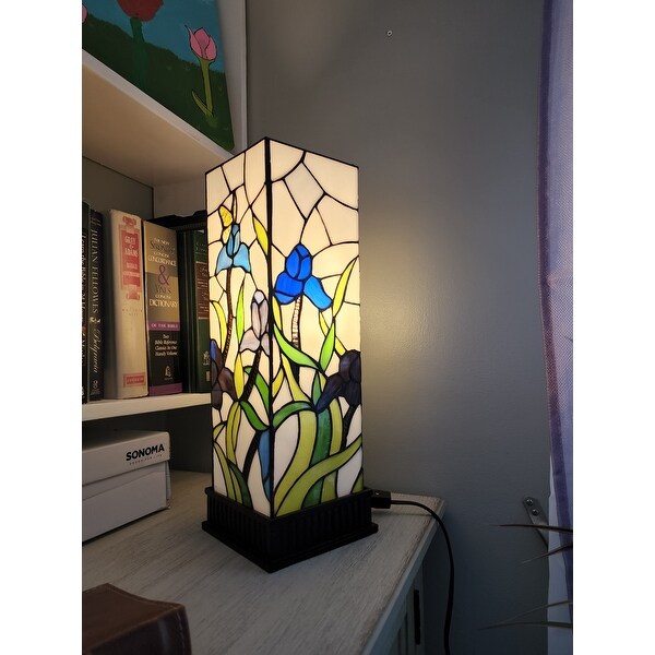 18" Tiffany Style Floral Dark Brown Base Table Lamp