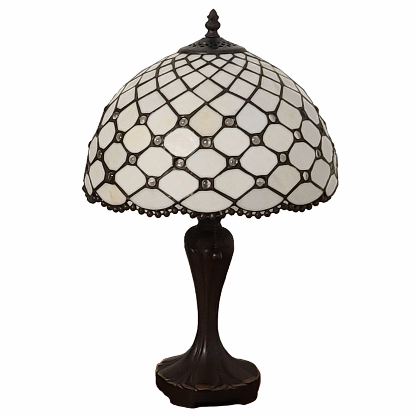 19" Tiffany Style Jeweled Glass Shade Table Lamp